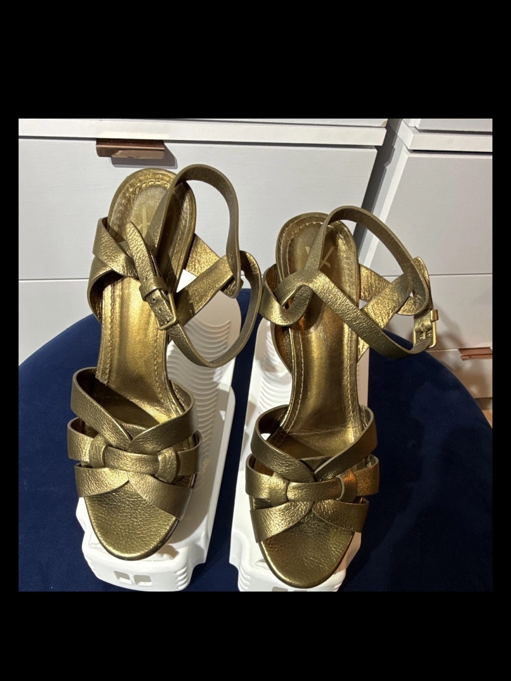Yves Saint Laurent Tribute Gold Knotted Ankle-Strap Heels